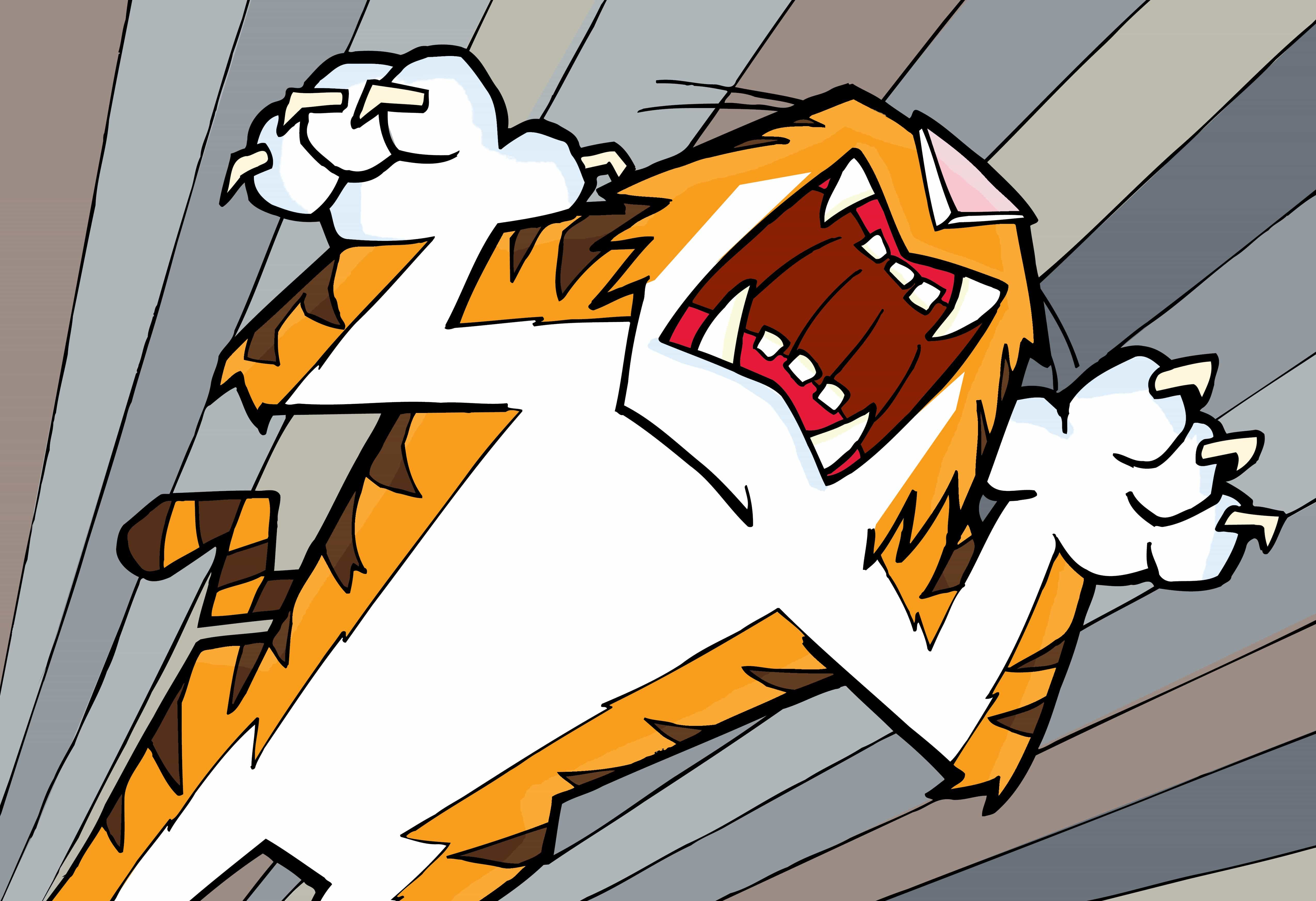 A drawing of a tiger attacking