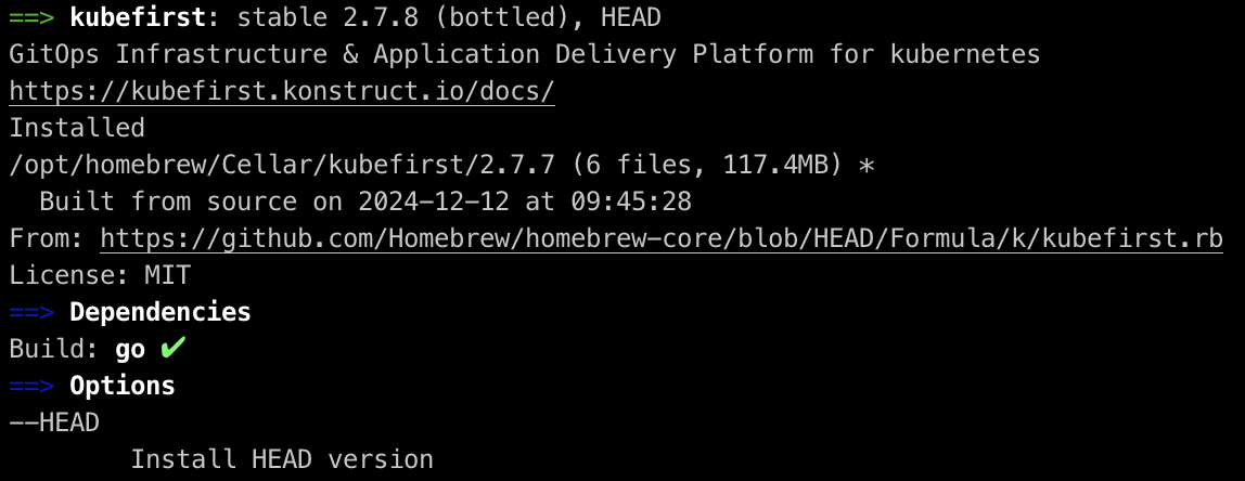 Output of Homebrew info command